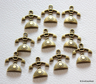 10 x Bronze Tone Telephone Charms Pendants 16x15mm